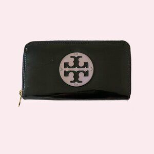 Tory Burch Navy Patent Leather Zip Continental Wallet